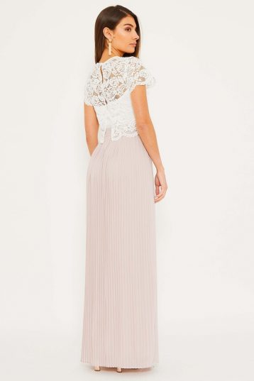 TFNC Tansi White/New Mink Lace Bodice Maxi Bridesmaid Dress, Blush - Image 2