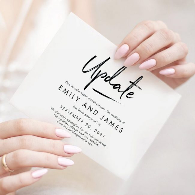 upssate-wedding-plan-changed Chic Strokes Printable Change The Date Template - Wedding Update Card, Postponed Wedding, Change Of Plans Instant Download Templett
