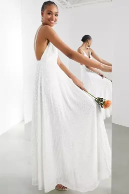 ASOS EDITION cami wedding dress sequin embellishment, Ivory