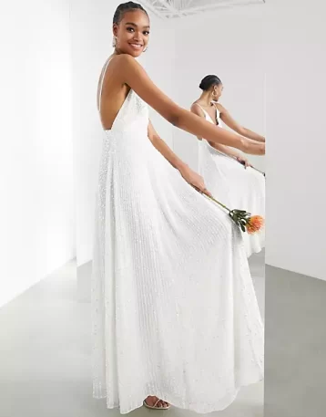 ASOS EDITION cami wedding dress sequin embellishment, Ivory