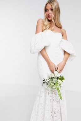 ASOS EDITION Chelsea off shoulder lace wedding dress White