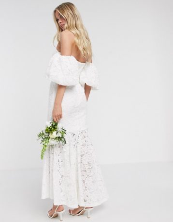 ASOS EDITION Chelsea off shoulder lace wedding dress, White - Image 2