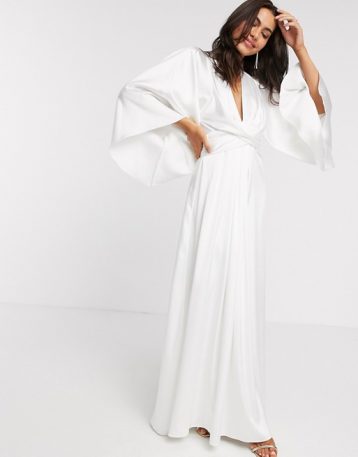 ASOS EDITION extreme cape sleeve maxi wedding dress in ivory