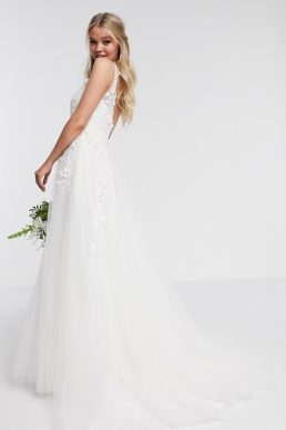ASOS EDITION Isabella wedding dress plunge 3D floral embroidery Ivory
