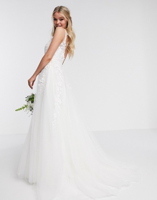 ASOS EDITION Isabella wedding dress plunge 3D floral embroidery