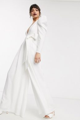 ASOS EDITION plunge wide leg jumpsuit with open back White