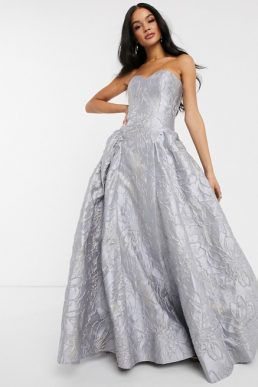 Bariano sweetheart neck prom dress in frosty grey