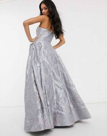 Bariano sweetheart neck prom dress in frosty grey