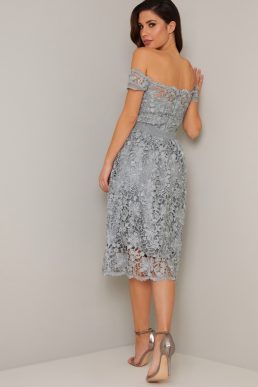 Chi Chi Cerise Lace Bardot Dress Silver