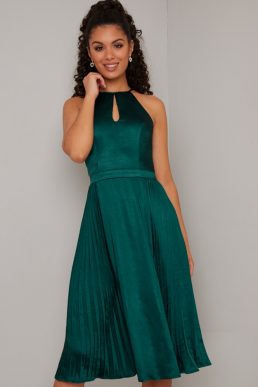 Chi Chi Dyer Pleated Dress Green