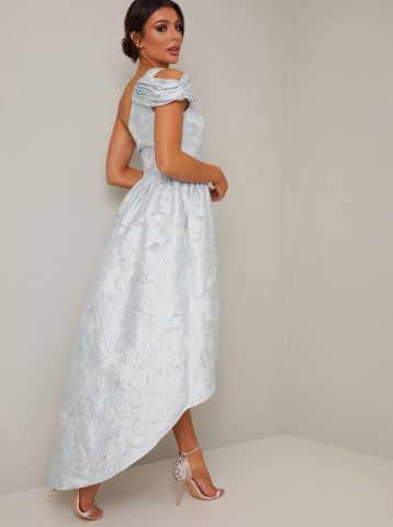 Chi Chi Freyzia Jacquard One Shoulder High Low Dress, Silver - Image 2