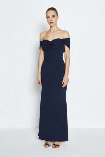 Coast Drape Bodice Bardot Maxi Dress Navy Blue