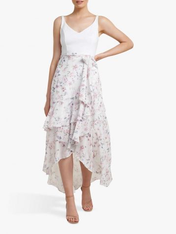 Forever New Everly 2-In-1 Frill Midi Dress, Sweet Dream Floral White Pink