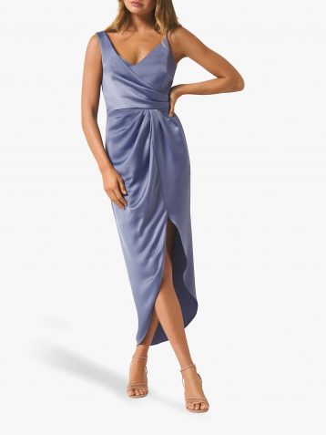 Forever New Hallie Draped Satin Midi Dress Blue Charisma Lilac