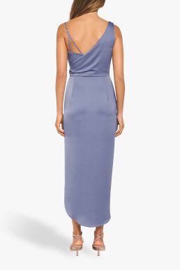 Forever New Hallie Draped Satin Midi Dress Blue Charisma Lilac
