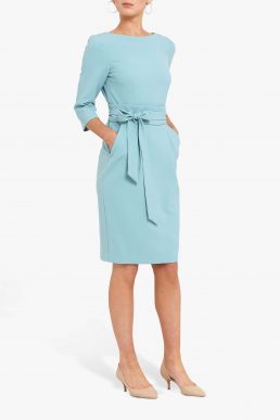 Helen McAlinden Obi Caroline Tie Waist Pencil Dress Duck Egg Blue