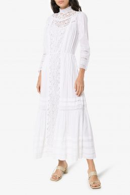 Mimi Prober Victoria High Neck Lace Maxi Dress White