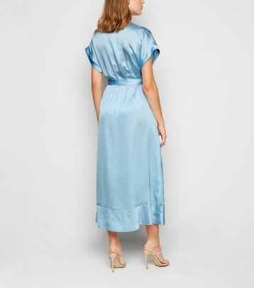 New Look Pale Blue Satin Ruffle Trim Midi Wrap Dress - Image 2