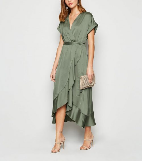 New Look Pale Khaki Green Satin Ruffle ...