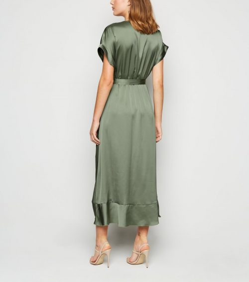 New Look Pale Khaki Green Satin Ruffle ...