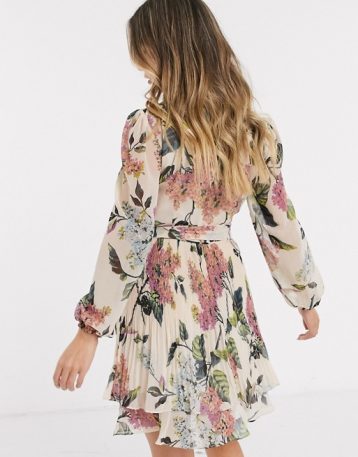 Oasis Blossom Skater Floral Mini Dress, Multi/Beige - Image 2