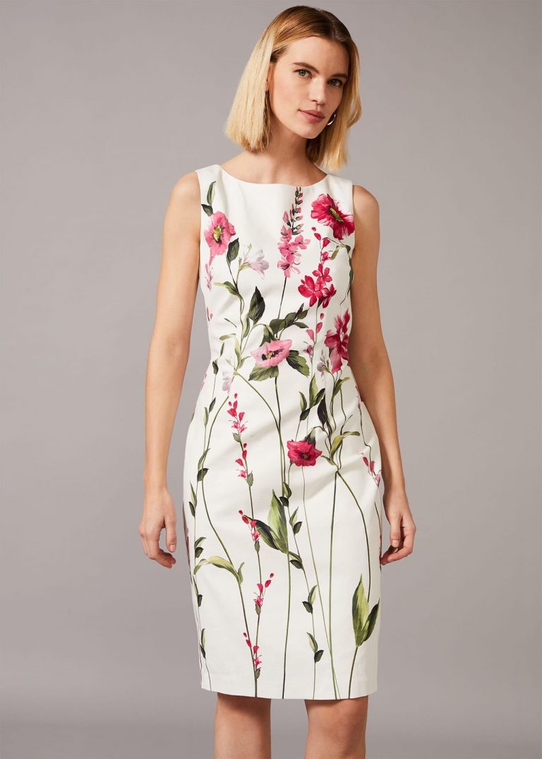 Phase Eight May Stem Rose Dress, Ivory/Multi - myonewedding.co.uk