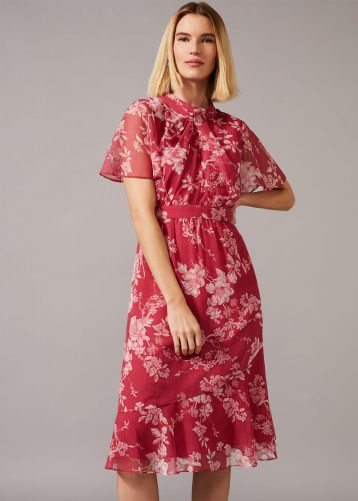 Phase Eight Maya Floral Dress Red Cream