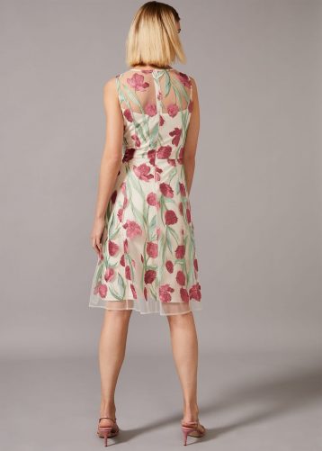 Phase Eight Shae Embroidered Dress, Cream/Pink/Multi - Image 2