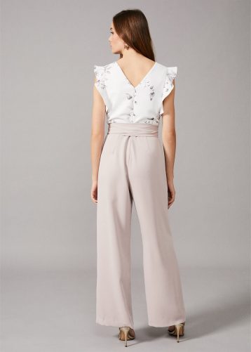 Phase Eight Victoriana Floral Printed Jumpsuit Ivory Taupe