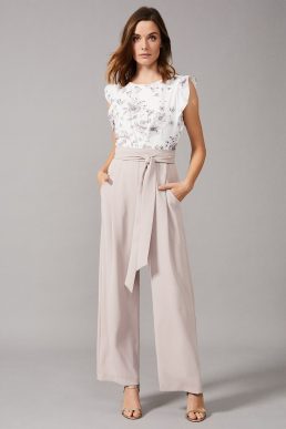 Phase Eight Victoriana Floral Printed Jumpsuit Ivory Taupe