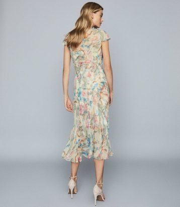 Reiss Lilly Floral-Print Chiffon Midi Dress, Pink/Multi - Image 2