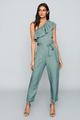 Reiss Madeline One Shoulder Jumpsuit Green