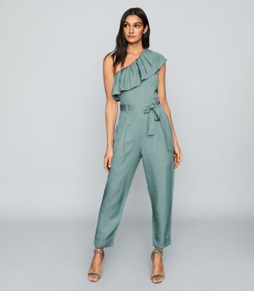 Reiss Madeline One Shoulder Jumpsuit Green