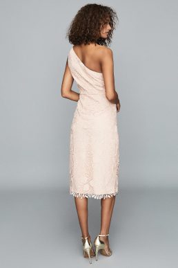 Reiss Mena One-Shoulder Lace Shift Dress Nude Pink
