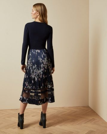 Ted Baker CLLOVER Dark Pergola pleated dress, Navy/Multi - Image 2