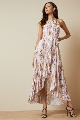 Ted Baker DIXXIE Cabana pleated maxi dress, Light Pink/Multi