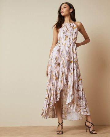 Ted Baker DIXXIE Cabana pleated maxi dress, Light Pink/Multi