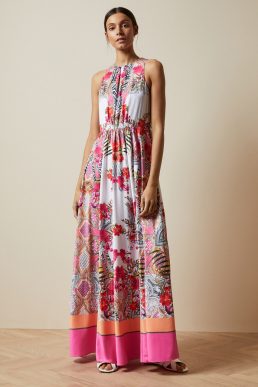 Ted Baker LANIAH Samba high neck maxi print dress Ivory Pink