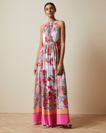 Ted Baker LANIAH Samba high neck maxi print dress Ivory Pink