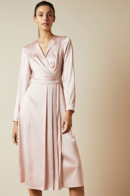 Ted Baker NEENHA Side wrap pleated dress Light Pink Blush