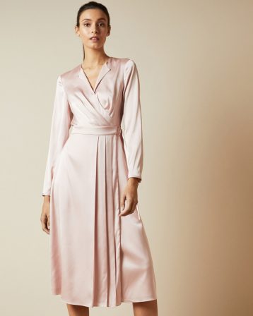 Ted Baker NEENHA Side wrap pleated dress Light Pink Blush