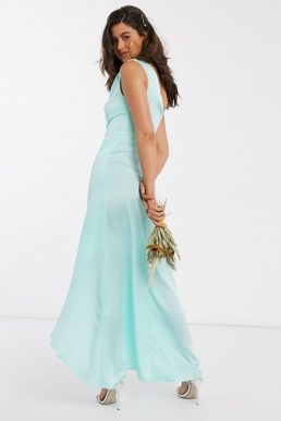 TFNC Bridesmaid one shoulder maxi dress in mint