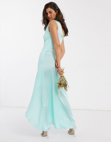 TFNC Bridesmaid one shoulder maxi dress in mint