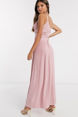 ASOS DESIGN premium pleat cup detail lace insert cami maxi dress in soft pink