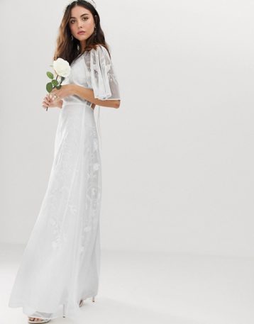 ASOS EDITION embroidered flutter sleeve wedding dress White