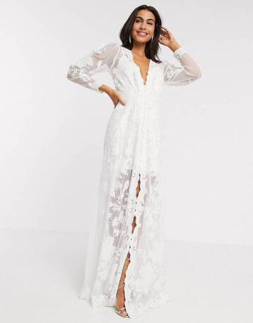 ASOS EDITION Gayle blouson sleeve embroidered applique wedding dress white