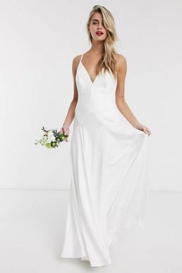 ASOS EDITION Paige satin plunge wedding dress with cross back White