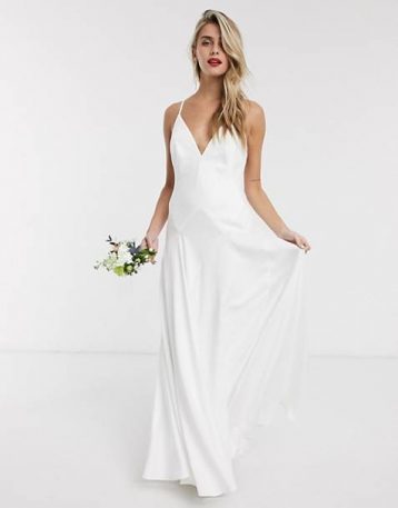 ASOS EDITION Paige satin plunge wedding dress with cross back White