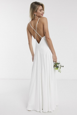 ASOS EDITION Paige satin plunge wedding dress with cross back White