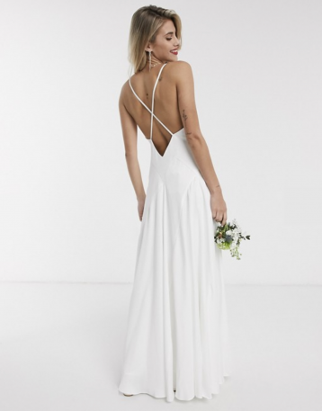 ASOS EDITION Paige satin plunge wedding dress with cross back White